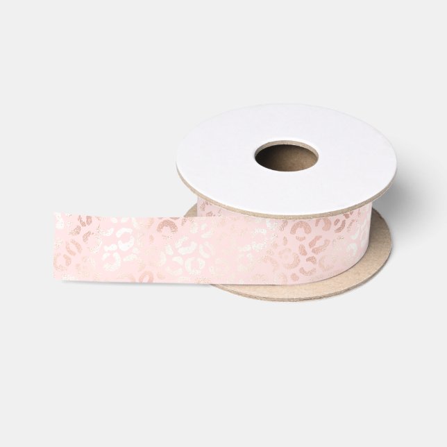 Girly Pink Glam Leopard Print Ombre Satin Ribbon (Spool)