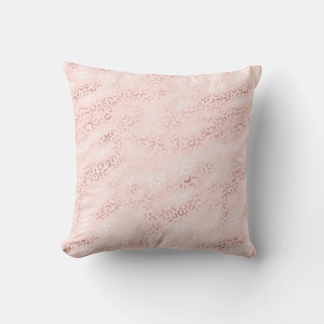 Girly Pink Glam Leopard Print Ombre Throw Pillow (Front)