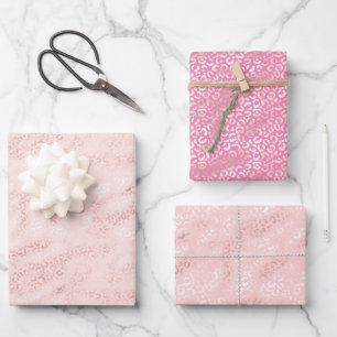 Girly Pink Glam Leopard Print Ombre Wrapping Paper Sheets