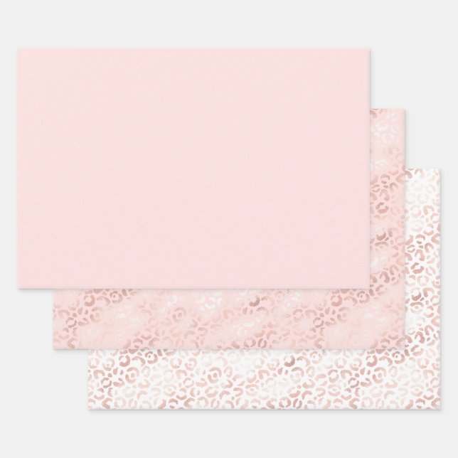 Girly Pink Glam Leopard Print Ombre Wrapping Paper Sheets (Set)
