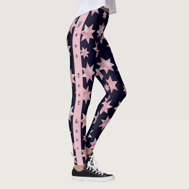 Girly pink glam stars on blue personalized custom leggings (Right)