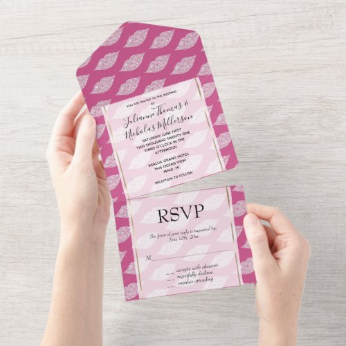 Girly Pink Glam White Diamond Lips All In One Invitation