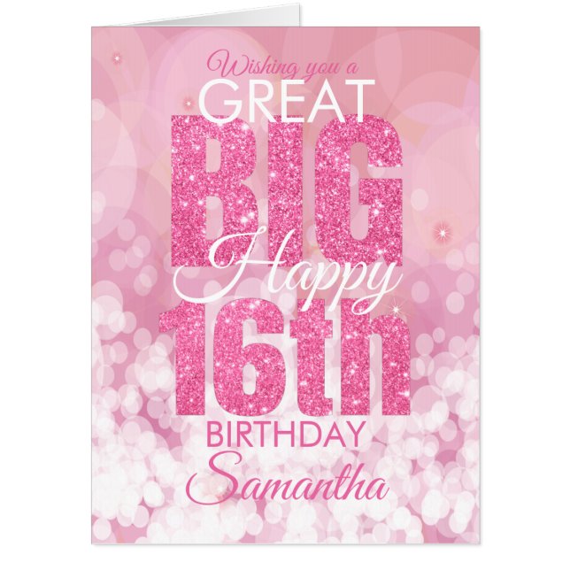 Girly Pink Glitter 16th Birthday BIG Card (Front)
