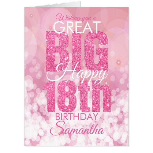 Girly Pink Glitter 18th Birthday BIG Card