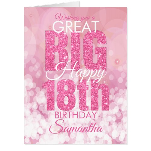 Girly Pink Glitter 18th Birthday BIG Card