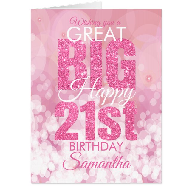 Girly Pink Glitter 21st Birthday BIG Card (Front)