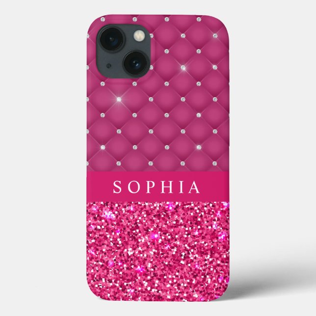 Girly Pink Glitter and Diamonds Personalized  Case (Back)