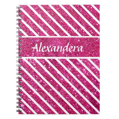 Girly Pink Glitter and White Script Modern glam Notebook