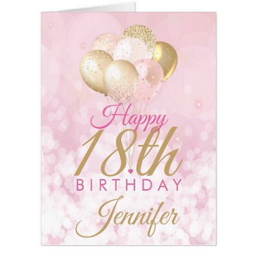 Girly Pink Glitter Balloons 18th Birthday BIG Card