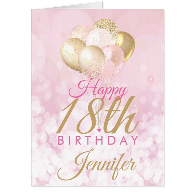 Girly Pink Glitter Balloons 18th Birthday BIG Card (Front)