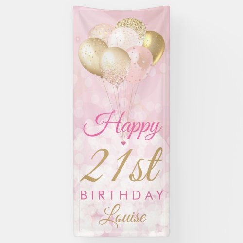 Girly Pink Glitter Balloons 21st Birthday Banner