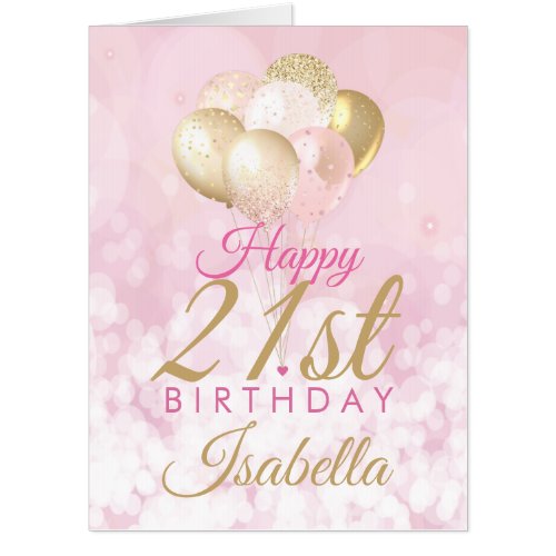 Girly Pink Glitter Balloons 21st birthday BIG Card