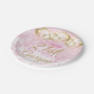 Girly Pink Glitter Balloons 21st Birthday Paper Plates