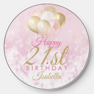 Girly Pink Glitter Balloons 21st Birthday Wireless Charger