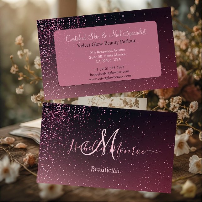 Girly Pink Glitter Beautician Skin Nail Specialist Business Card (Girly Pink Glitter Beautician Skin Nail Specialist Business Card)