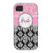 Girly, Pink, Glitter Black Damask Personalized