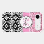 Girly, Pink, Glitter Black Damask Personalized Case-Mate iPhone Case (Back (Horizontal))