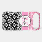 Girly, Pink, Glitter Black Damask Personalized Case-Mate iPhone Case (Back (Horizontal))
