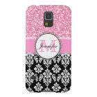 Girly, Pink, Glitter Black Damask Personalized