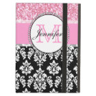Girly, Pink, Glitter Black Damask Personalized