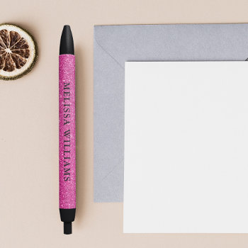Girly Pink Glitter Black Ink Pen by CrispinStore at Zazzle