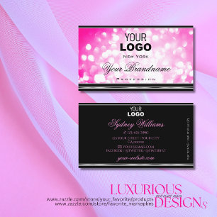 Girly Pink Glitter Black Silver Border and Logo Business Card