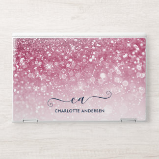 Girly Pink Glitter Bokeh Ombre Monogram Name  HP Laptop Skin