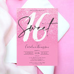 Girly pink glitter border script photo Sweet 16 Invitation<br><div class="desc">Looking for the perfect and coolest Sweet 16 birthday party invitation? Get this trendy and chic pink glitter ombre andbright pink with a border script photo Sweet 16 invite, add your photo at the back with an elegant signature script. Just contact me if you would like to customize the main...</div>