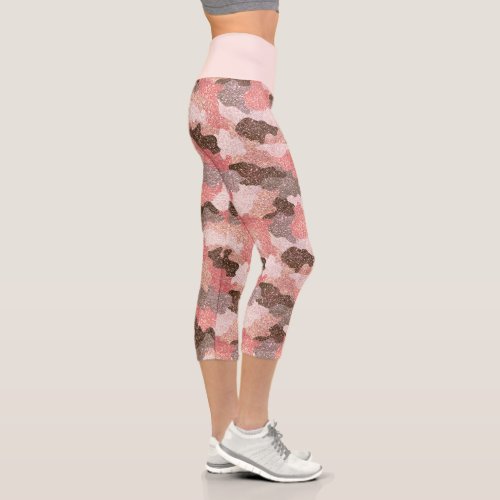 Girly Pink Glitter Camouflage Pattern Capri Leggings