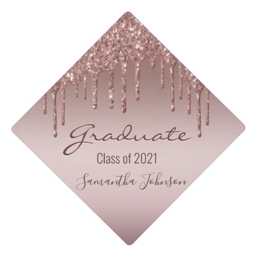 Girly Pink Glitter Class of 2022 Blush Pink Drip G Graduation Cap Topper