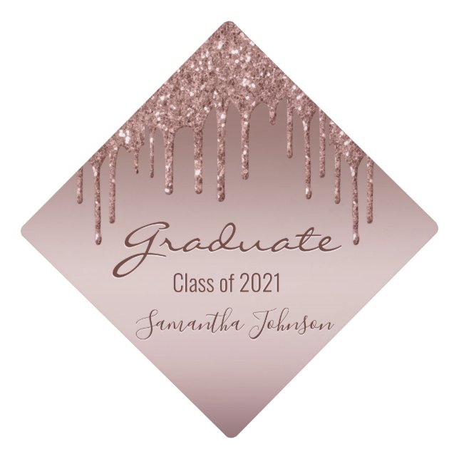 Girly Pink Glitter Class of 2022 Blush Pink Drip G Graduation Cap Topper (Front)