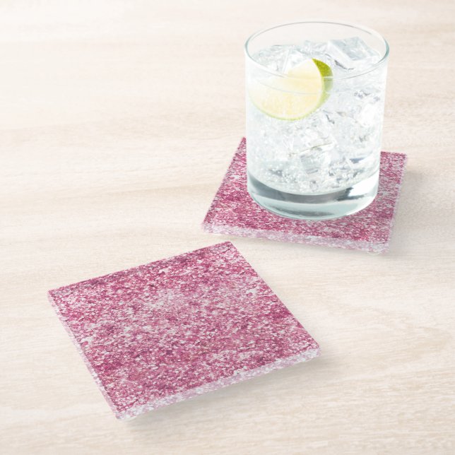 Girly Pink Glitter Confetti Glass Coaster (Angled)