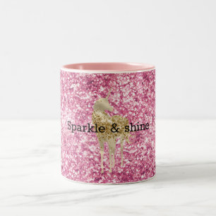 Girly Pink Glitter Confetti Gold Unicorn Two-Tone Coffee Mug