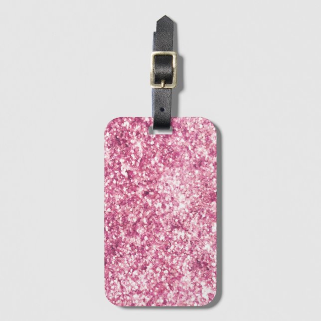 Girly Pink Glitter Confetti Luggage Tag (Front Vertical)
