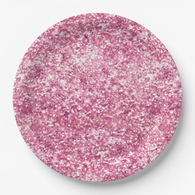 Girly Pink Glitter Confetti Paper Plates (Front)