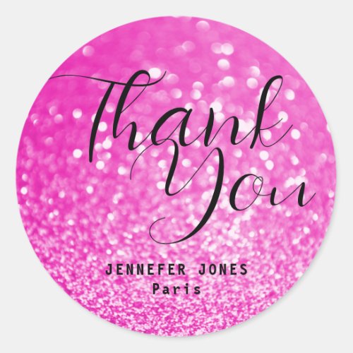 Girly Pink Glitter Crystal Bokeh Thank You Labels