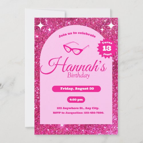 girly pink glitter cute Invitation