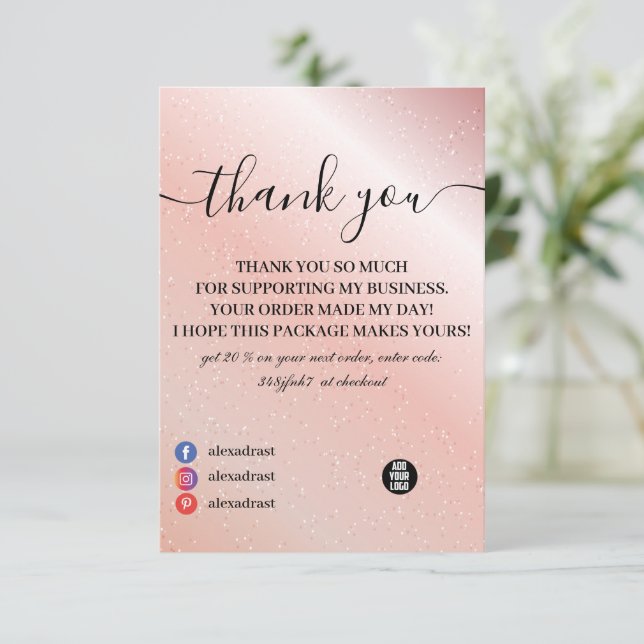 Girly Pink Glitter Discount Message Thank You Card (Standing Front)