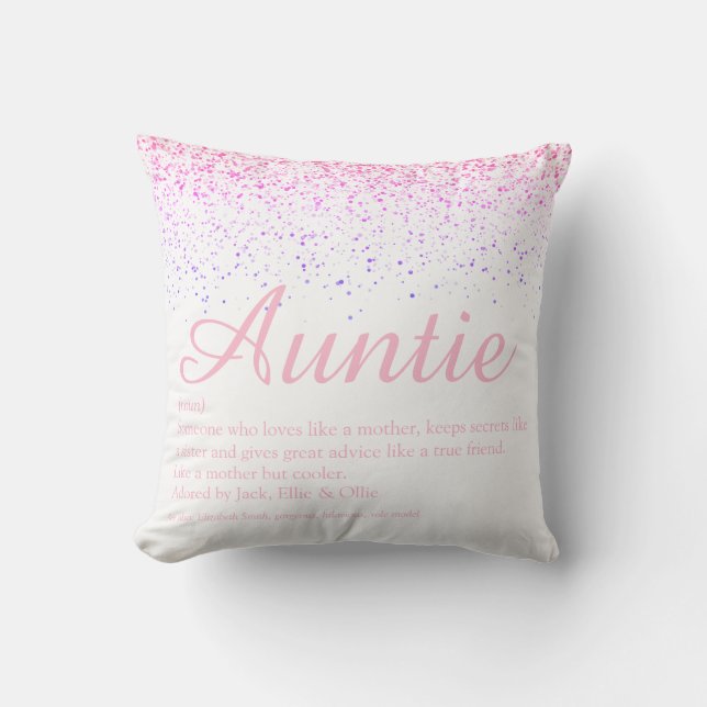 Girly Pink Glitter Elegant Auntie Aunt Definition  Throw Pillow (Front)