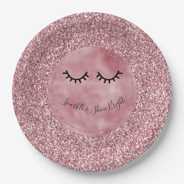Girly Pink Glitter Eyelashes       Paper Plates (Front)