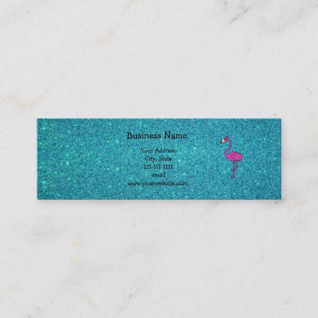 Girly Pink glitter flamingo turquoise glitter Mini Business Card (Front)