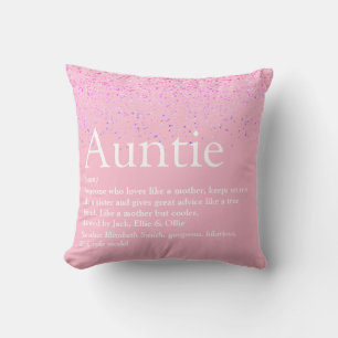Girly Pink Glitter Fun Best Auntie Aunt Definition Throw Pillow