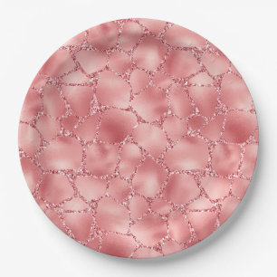 Girly Pink Glitter Giraffe Print Paper Plates
