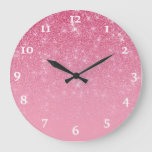 Girly Pink Glitter Glam Chic Sparkly Ombre Large Clock at Zazzle