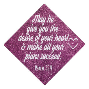 Girly Pink Glitter Glam Christian Bible Verse Graduation Cap Topper