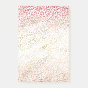 Girly Pink Glitter Glam Gold Leopard Print Post-it Notes