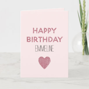 Girly Pink Glitter Happy Birthday Heart Card