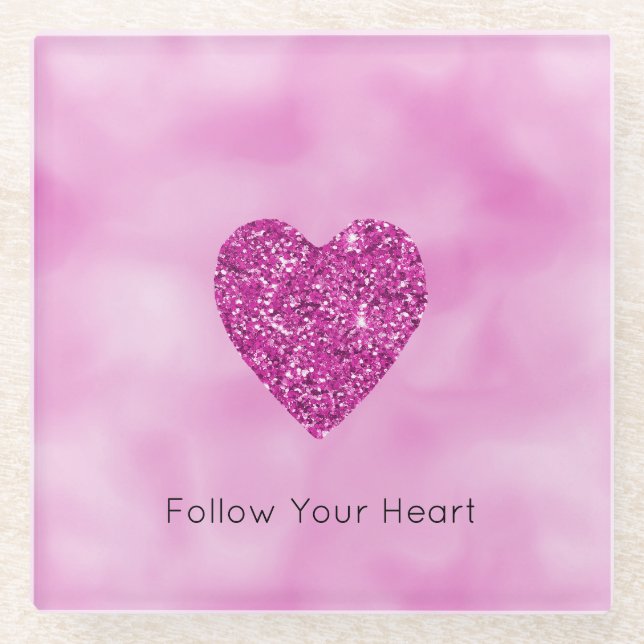 Girly Pink Glitter Heart   Glass Coaster (Front)