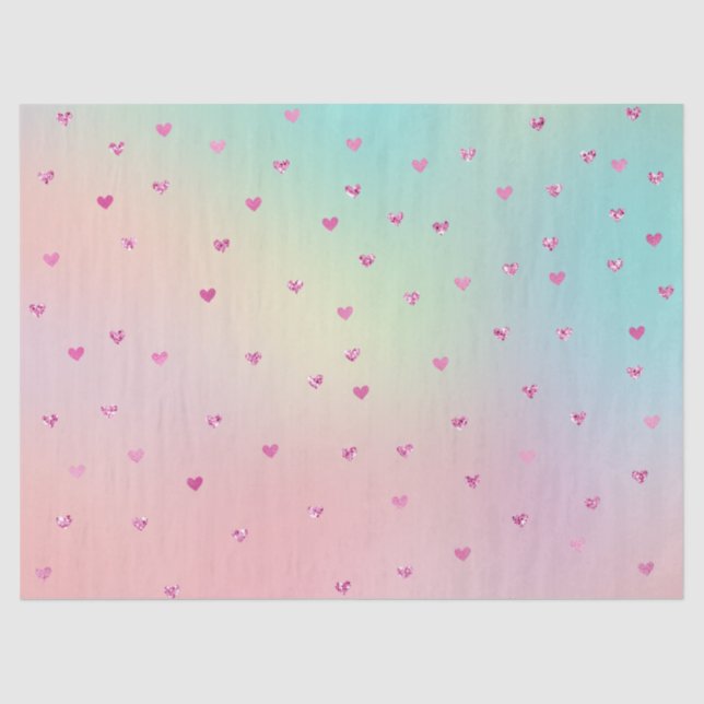 Girly Pink Glitter Hearts Aqua Tie Dye Birthday Tissue Paper (Front)