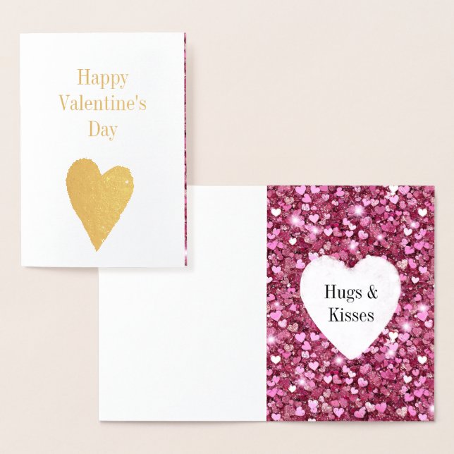 Girly Pink Glitter Hearts Hugs Foil Card (Display)